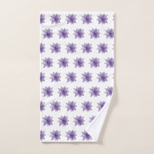 紫色の白い花のパターン（の模様が）あるバスルーム用タオルセット バスタオルセット (ハンドタオル)