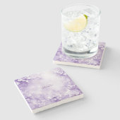 紫色の白い花の石コースター ストーンコースター (横)