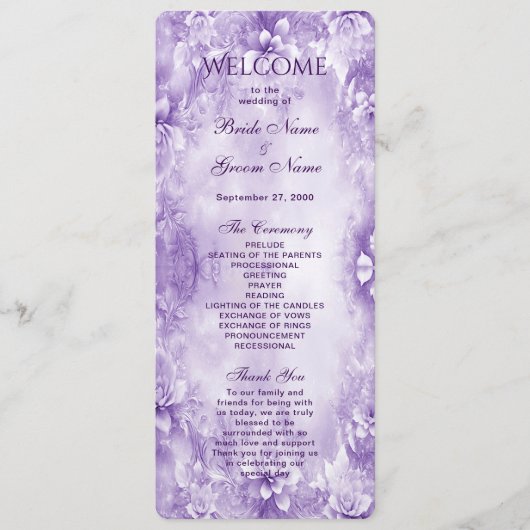 紫色の白い花の結婚式 プログラム (正面)