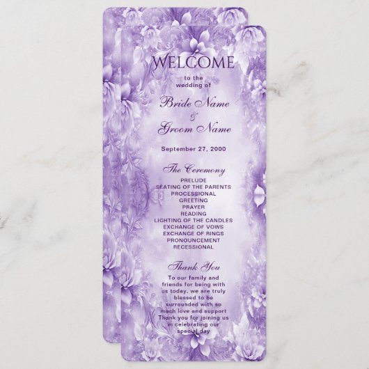 紫色の白い花の結婚式 プログラム (正面/裏面)