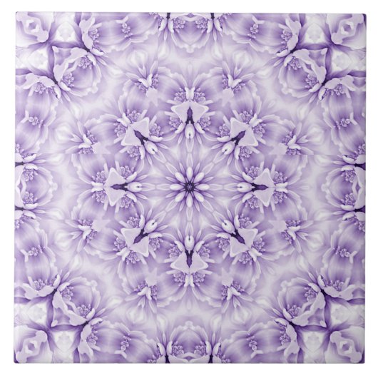 紫色の白い花セラミックタイル タイル (正面)