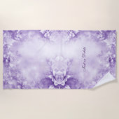 紫色の白い花ビーチタオル ビーチタオル (正面)