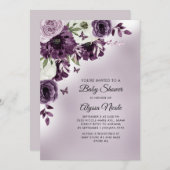 紫色の白い花蝶の赤ちゃんシャワー 招待状 (正面/裏面)