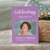 紫色の白い葬儀祈りの言葉カードと写真 エンクロージャーカード