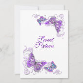 紫色の白い誕生日婚約結婚ズ 招待状 (正面)