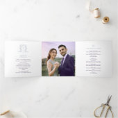 紫色の白い銀色のフォトクラウンモノグラム結婚の 三つ折りプログラム (内部)