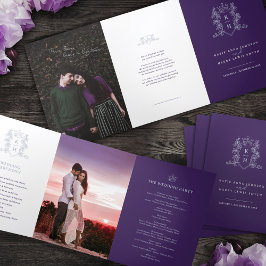 紫色の白い銀色のフォトクラウンモノグラム結婚の 三つ折りプログラム