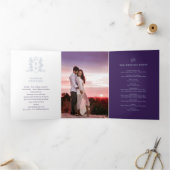 紫色の白い銀色のフォトクラウンモノグラム結婚の 三つ折りプログラム (内部)