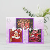 紫色の白い雪片ファミリー写真クリスマス 招待状 (スタンド正面)