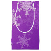 紫色の白い雪片ミニマリストクリスマス スモールペーパーバッグ (正面)