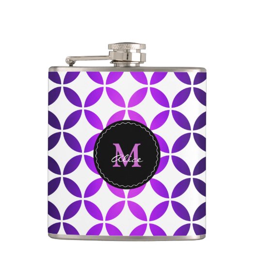 紫色の白くエレガントで抽象的な円およびダイヤモンド フラスク (正面)