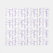 紫色の白とラベンダーの女の子の名前パーソナライズされた フリースブランケット (正面(横))