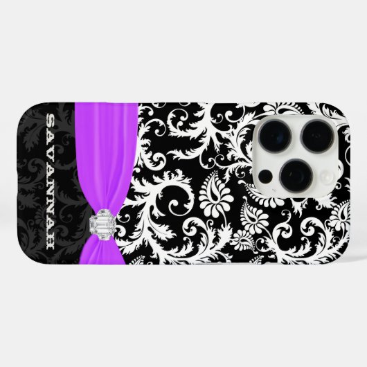 紫色の白と任意の色のダマスク印刷結晶 Case-Mate iPhoneケース (裏面 (横))