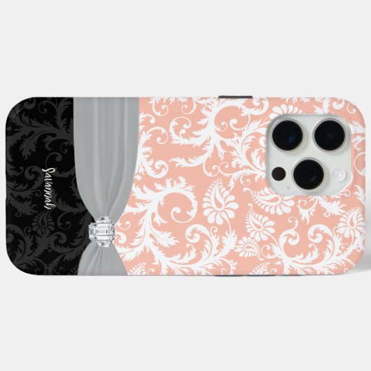 紫色の白と任意の色のダマスク印刷結晶 Case-Mate iPhoneケース (裏面 (横))