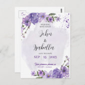 紫色の白のモノクロ日付の入力を保存 ポストカード (正面/裏面)