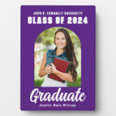 紫色の白の卒業アーチモダン卒業写真 フォトプラーク (正面)