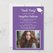 紫色の白の卒業式キャップトランクパーティー写真 招待状 (正面)