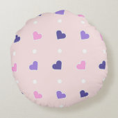 紫色の白の小さな花パープルピンクのハート ラウンドクッション (裏面)