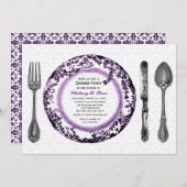 紫色の白の素晴らしい食事のディナー・パーティ 招待状 (正面/裏面)