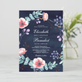 紫色の白アネモネユーカリプトゥスネイビーブルー結婚ズ 招待状 (スタンド正面)