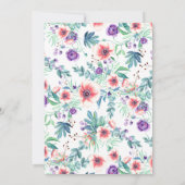 紫色の白アネモネユーカリプトゥスネイビーブルー結婚ズ 招待状 (裏面)