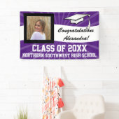 紫色の白カスタム色写真卒業サイン 横断幕 (インサイチュ)