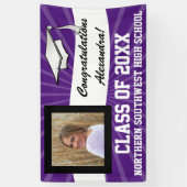 紫色の白カスタム色写真卒業サイン 横断幕 (縦)