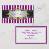 紫色の白ストライプいリボン、黒いリボン、金ゴールドラベル 名刺 (正面/裏面)