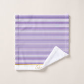 紫色の白ストライプの柄トリムタオルセット バスタオルセット (ウォッシュタオル)