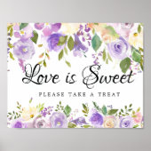 紫色の白フローラ結婚のデザートバー標識 ポスター (正面)