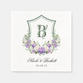 紫色の白フローラ結婚クレスト スタンダードカクテルナプキン