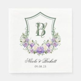 紫色の白フローラ結婚クレスト スタンダードランチョンナプキン