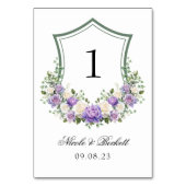 紫色の白フローラ結婚クレスト テーブルナンバー (裏面)