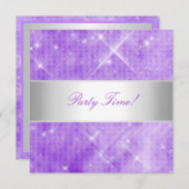 紫色の白人の銀製ライトパーティー 招待状 (正面/裏面)