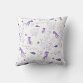 紫色の白海洋生物魚タコクラゲ クッション (裏面)