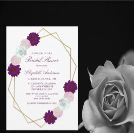 紫色の白色フローラ幾何学的ブライダルシャワー 招待状
