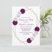 紫色の白色フローラ幾何学的婚約パーティ 招待状 (スタンド正面)