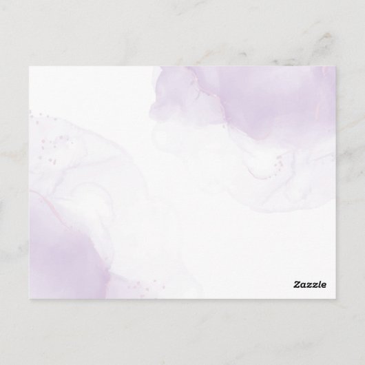 紫色の白色フローラ金ゴールドフレーム結婚式招待状 ポストカード (裏面)