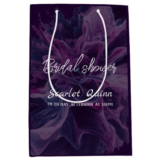 紫色の白色ブラストブライダルシャワー ミディアムペーパーバッグ (正面)