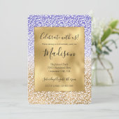 紫色の白金ゴールドグラデーションヒョウ印刷 招待状 (スタンド正面)