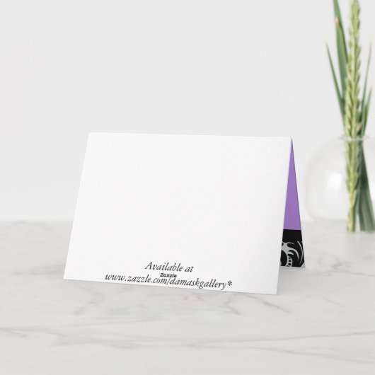 紫色の白黒のダマスク織のサンキューカード サンキューカード (裏面)