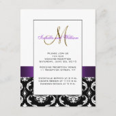 紫色の白黒のダマスク織の結婚披露宴カード エンクロージャーカード (裏面)