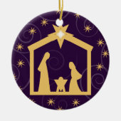 紫色の皇族のクリスマスの出生場面 セラミックオーナメント (正面)