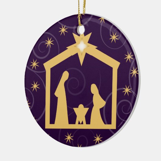 紫色の皇族のクリスマスの出生場面 セラミックオーナメント (左)