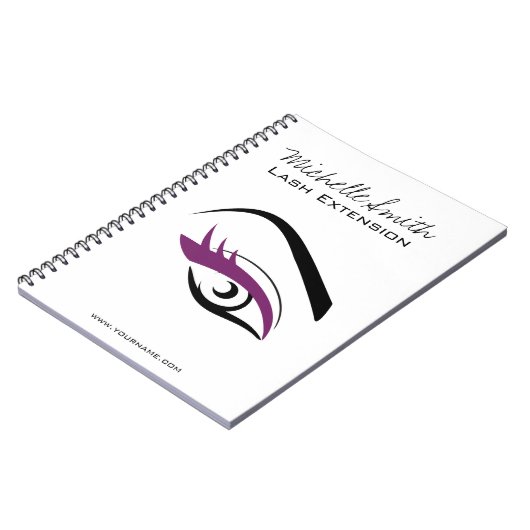 紫色の目の長いまつげの鞭延長アイコン ノートブック (左側)
