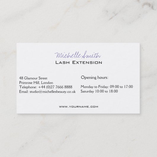 紫色の目の長いまつげの鞭延長アイコン 名刺 (裏面)