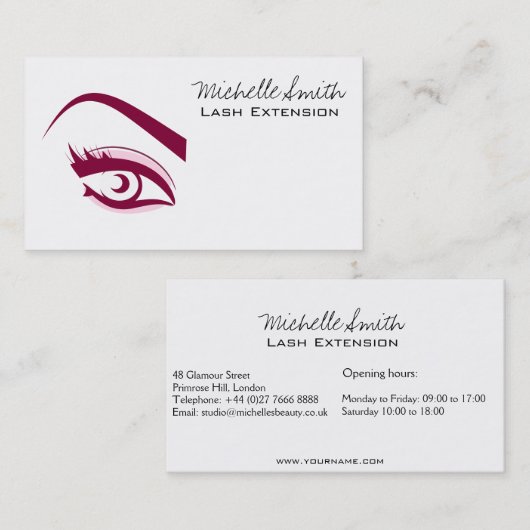 紫色の目の長いまつげの鞭延長アイコン 名刺 (正面/裏面)