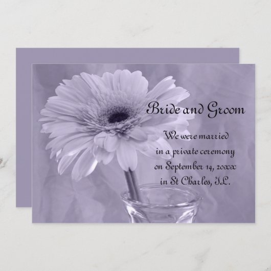 紫色の着色デイジーの結婚/エロペの発表 案内状 (正面/裏面)