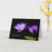 紫色の睡蓮とグッドモーニングノートカード カード (黄色い花)