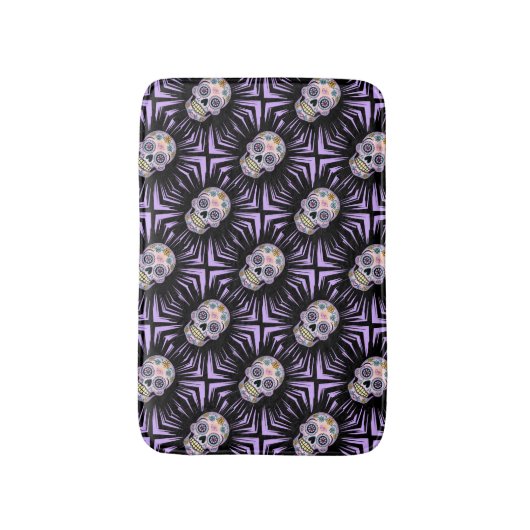 紫色の砂糖のスカル バスマット (正面縦)